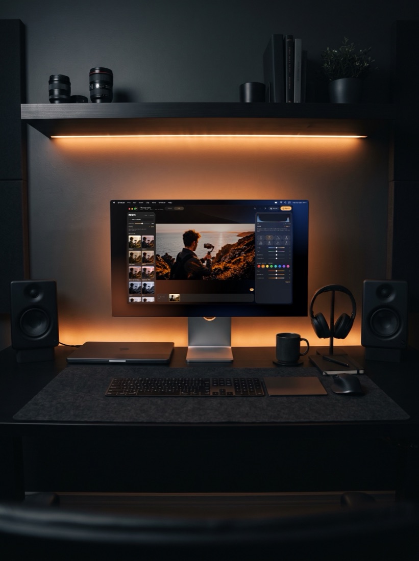 A desk monitor showing CineCut's photo editor