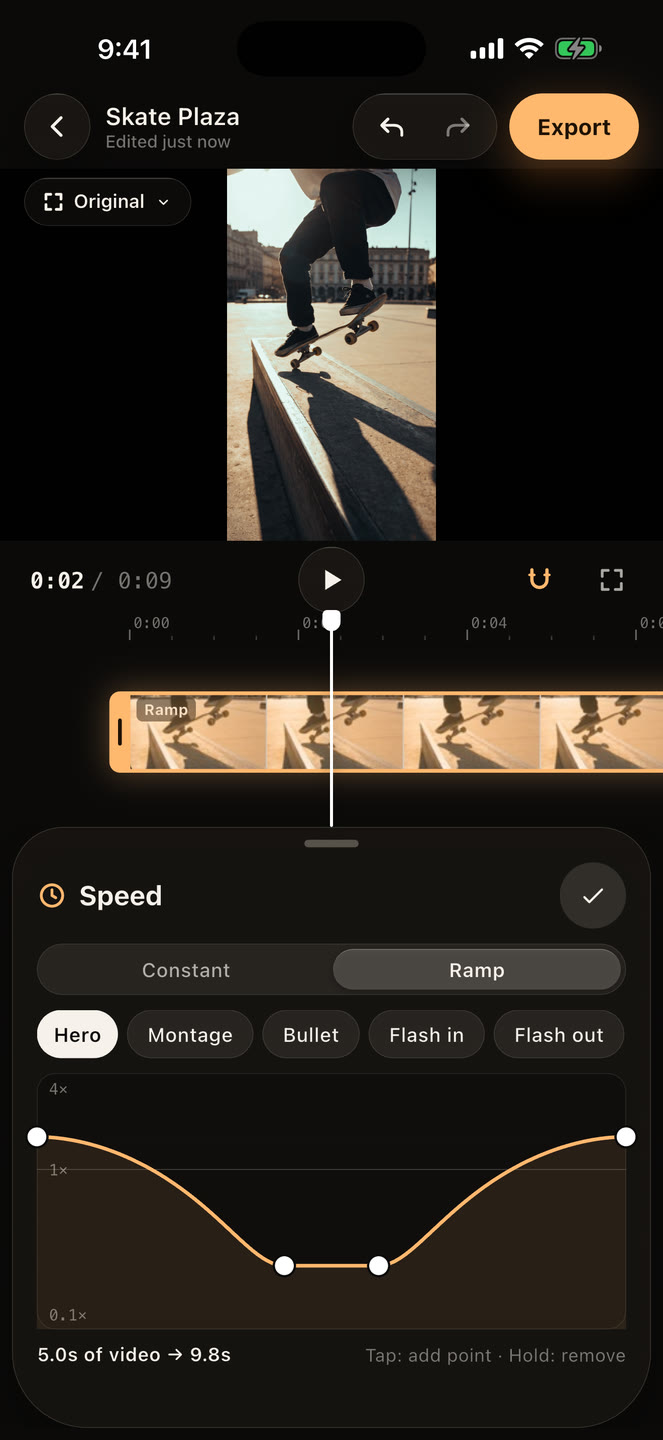 A Hero speed ramp curve